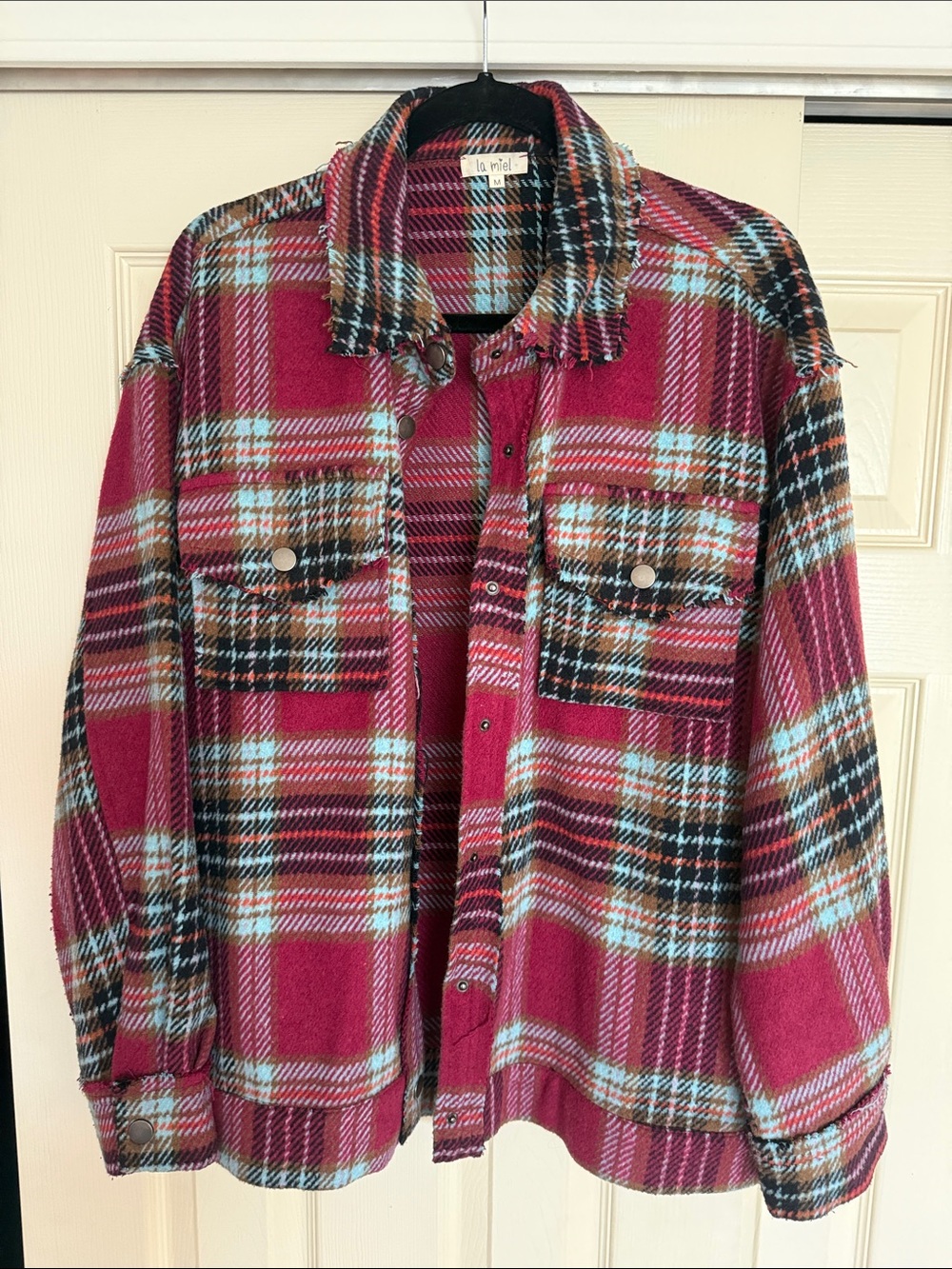 LA MIEL Pink Plaid Button-Front Shacket